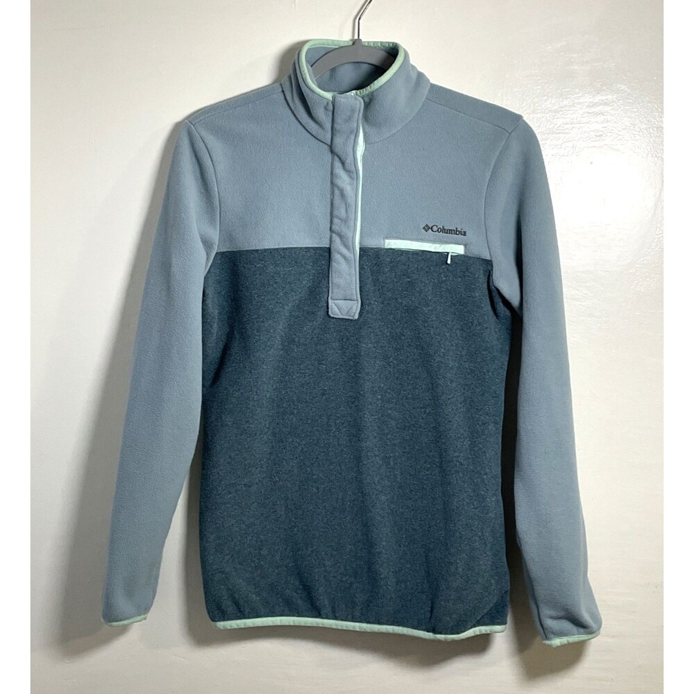Columbia Women's Mountain Side Pullover Fleece Size XS Snap Blue & Green